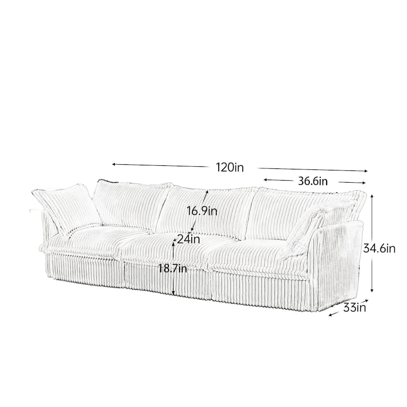 Modern 3-Seater Slipcovered Corduroy Sofa with Suppleness Armrests