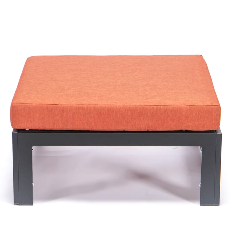 Chelsea Patio Ottoman in Black Aluminum with Cushions Set of 2 by LeisureMod