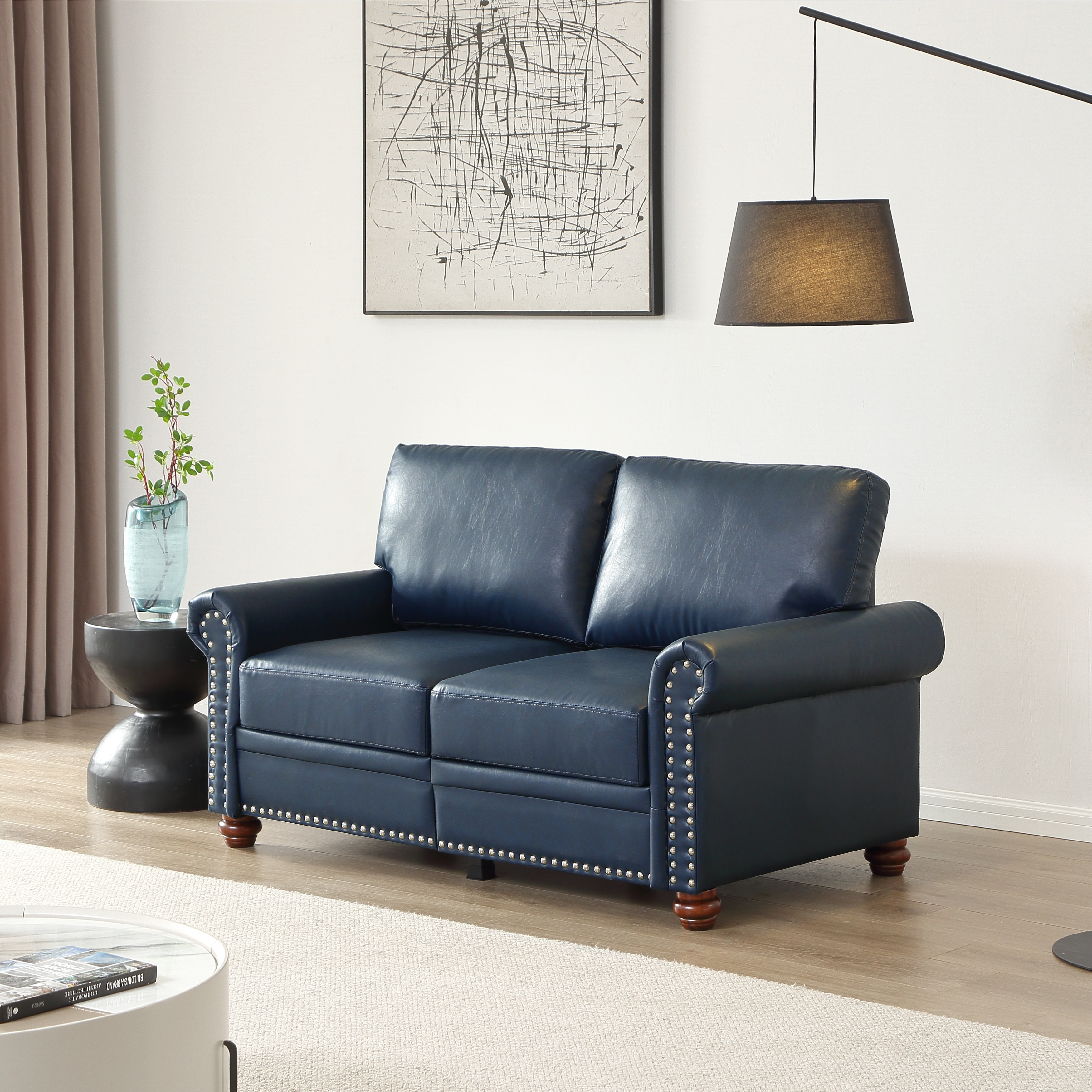 Blue leather sleeper clearance sofa