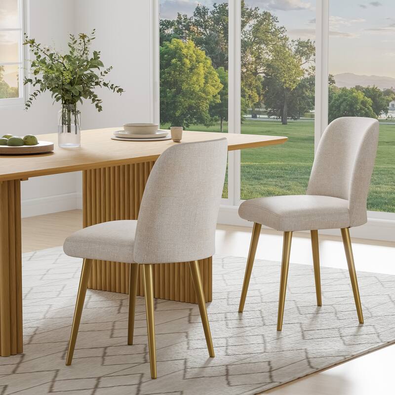 2Pcs Upholstered Dining Chairs Modern Fabric Kitchen Chairs with Padded Seat & Sturdy Metal Legs Side Chairs