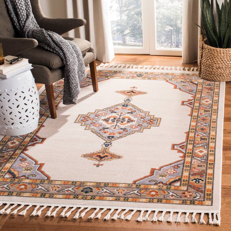 SAFAVIEH Farmhouse Rozana Boho Tribal Polyester Rug - 3' x 5' - Grey/Cream