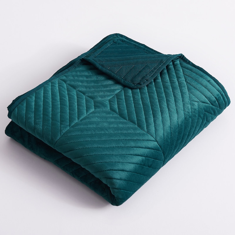 Barefoot Bungalow Riviera Velvet Quilted Modern Throw Blanket - Teal
