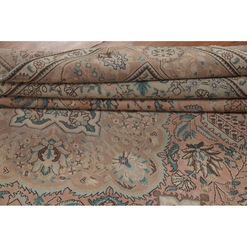 Pink Geometric Tabriz Persian Vintage Area Rug Handmade Wool Carpet - 8'8"x 11'2"