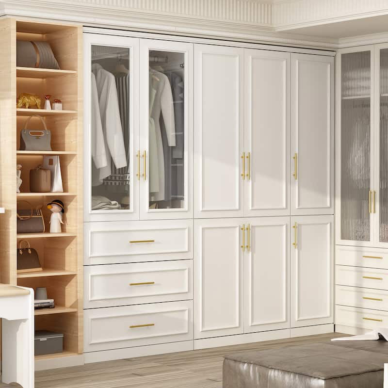74.8"H Large Modular Wardrobe Cloest Armoire Cabinet Glass Door