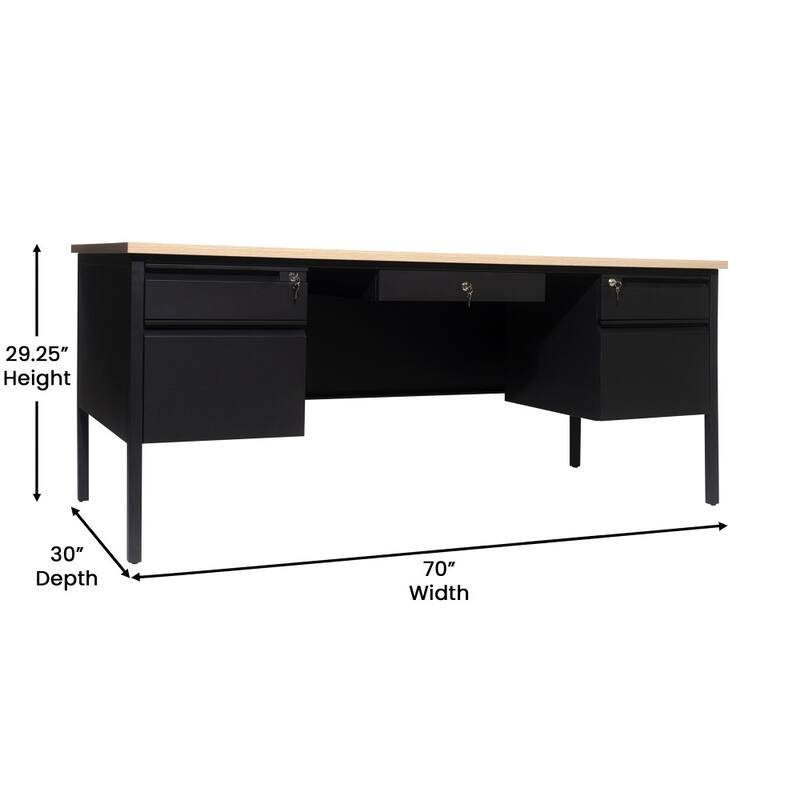 Commercial Double Pedestal Desk with 5 Locking Drawers
