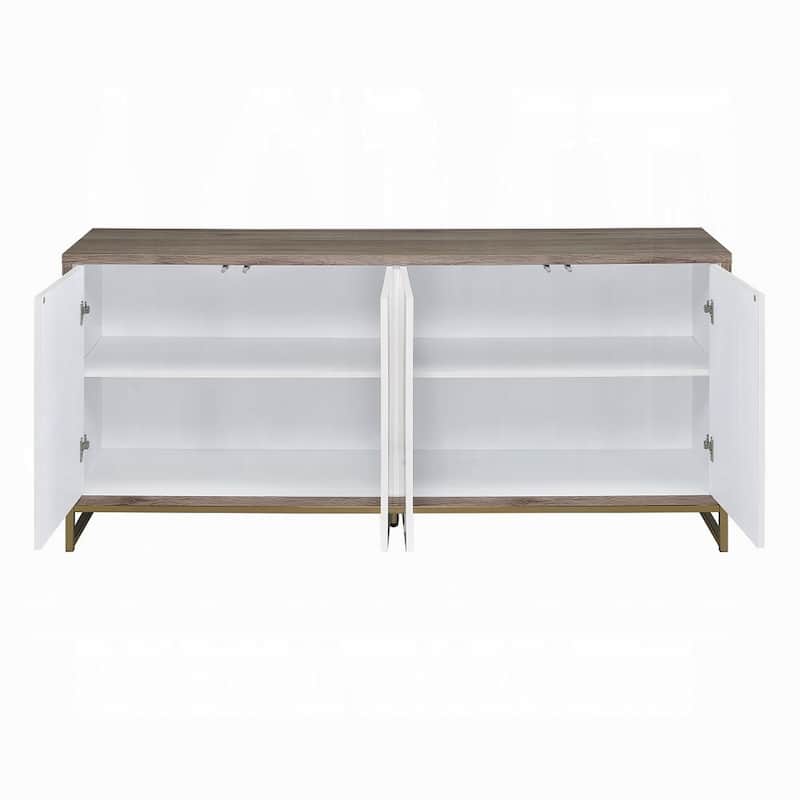 Avia Sideboard Console Cabinet, White Marble Look 4 Door Brown 65 Inch