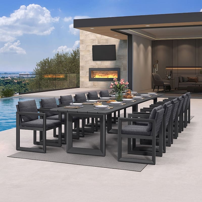 PURPLE LEAF Caesar Outdoor Dining Set Aluminum Luxury Patio Furniture with Olifen Removable Thick Cushion and Pillow-Grey - N/A - 13-Piece（480）