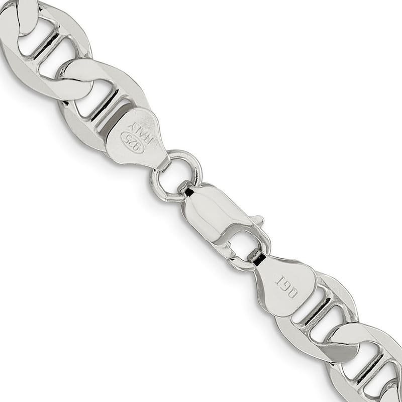 Curata 925 Sterling Silver 8.9mm Semi solid Flat Mariner Anchor Chain Necklace