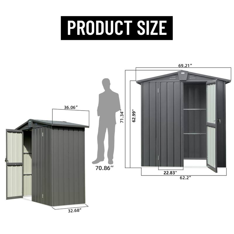 GDFStudio - Summit Galvanized Steel Backyard Storage Shed with Windows and Lockable Door