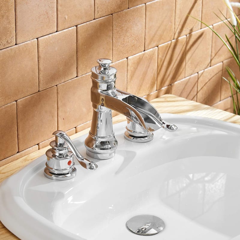 Double Handle Widespread Bathroom Faucet 8 Inch Waterfall Bathroom Sink Faucets 3 Holes Elegent Modern Basin Vanity Taps
