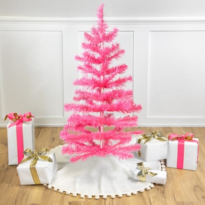Artificial Tinsel Christmas Tree - 3' - Pink - Unlit - 3 Foot