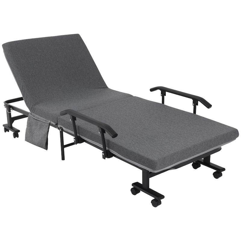HOMCOM Folding Bed with 3.25" Mattress, Portable Foldable Guest Bed with Adjustable Backrest