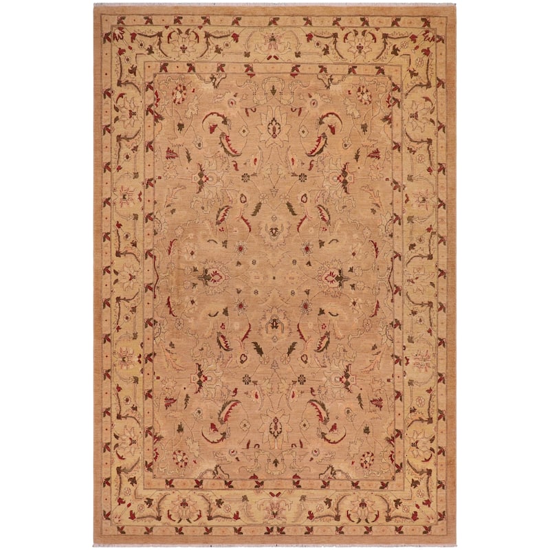Oriental Ziegler Iris Khaki Gold Hand-Knotted Wool Rug - 9'0'' x 12'1''