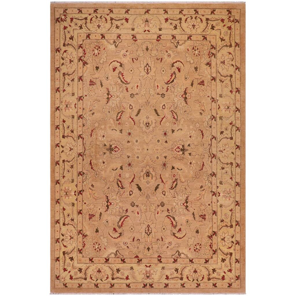 Oriental Ziegler Iris Khaki Gold Hand-Knotted Wool Rug - 9'0'' x 12'1''