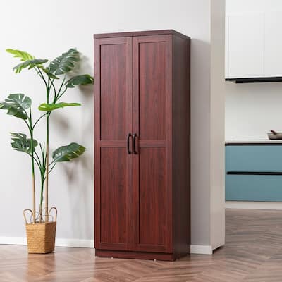 63" 2-Door Kitchen Pantry with 5-Tier Shelving and Adjustable Shelves