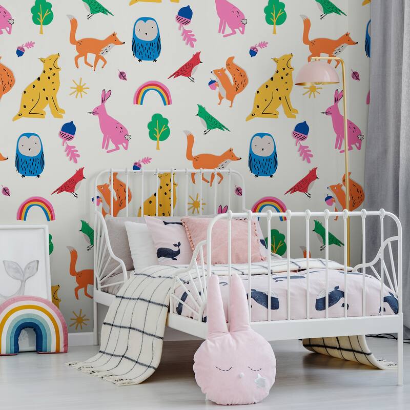 Joules Country Critters Heroes White and Rainbow Wallpaper