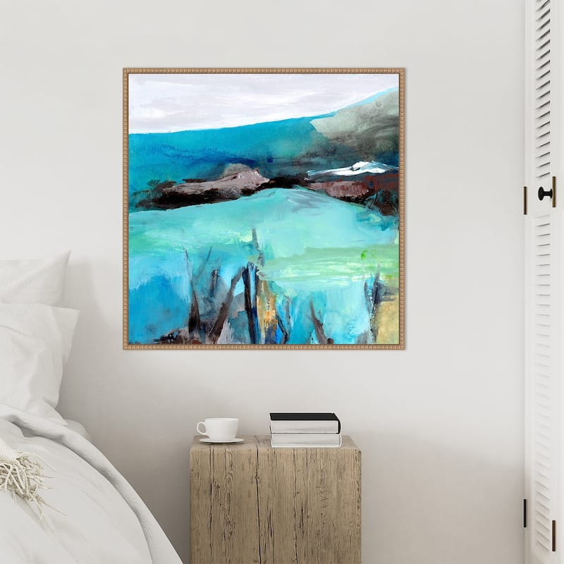 Mountain Lake 1 by Elan Studios Framed Canvas Wall Art Print - Sylvie Beaded Natural