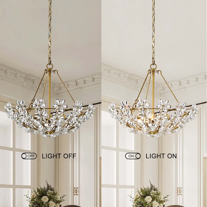Rosa Glam 3-Light Daisy Crystal Glass Flower Chandelier
