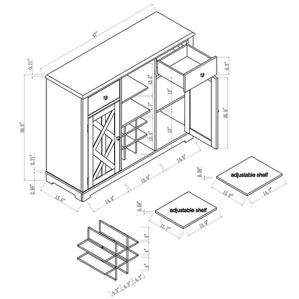 47 in. Modern X-Door Wine Cabinet w/ Built-in Wine Rack - 47" in Width