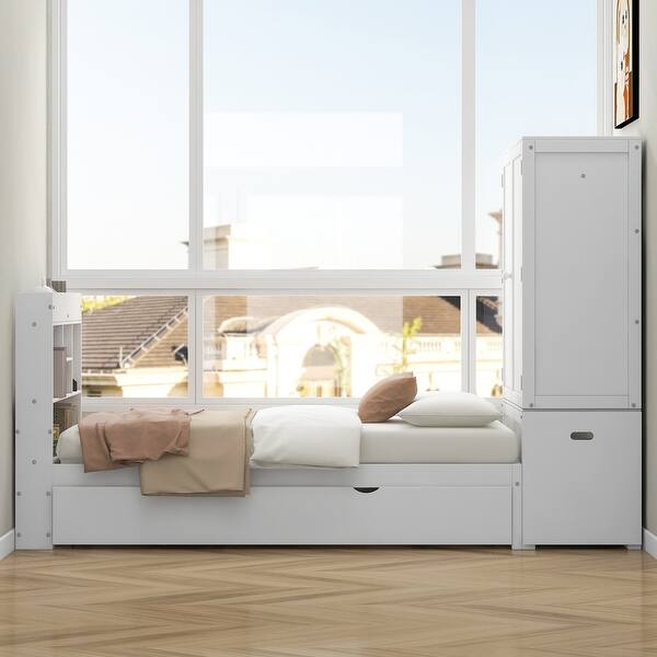 slide 2 of 15, Twin Platform Bed with Storage, Pull Out Shelves, Trundle, White White