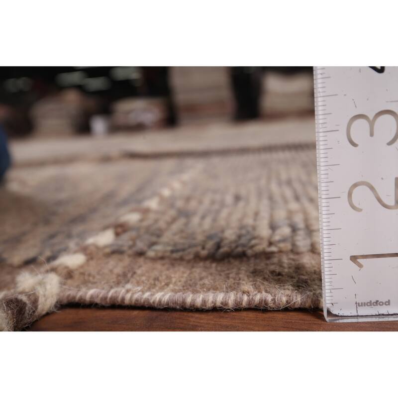 All-Over Brown Striped Moroccan Oriental Area Rug Handmade Wool Carpet - 8'11" x 12'8"