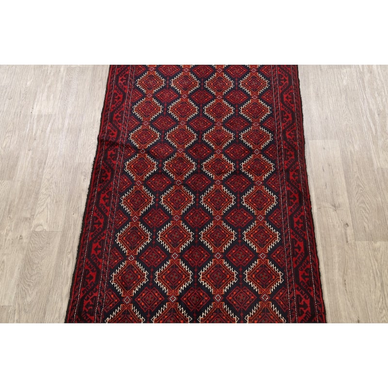 Decorative Geometric Balouch Persian Area Rug Hand-knotted Wool Carpet - 3'4" x 6'4"