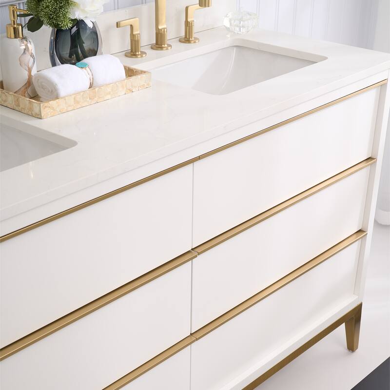 36"/48"/60" W Width Solid Wood Bathroom Vanity with Stain-resistant Carrera White Quartz Top and Sink