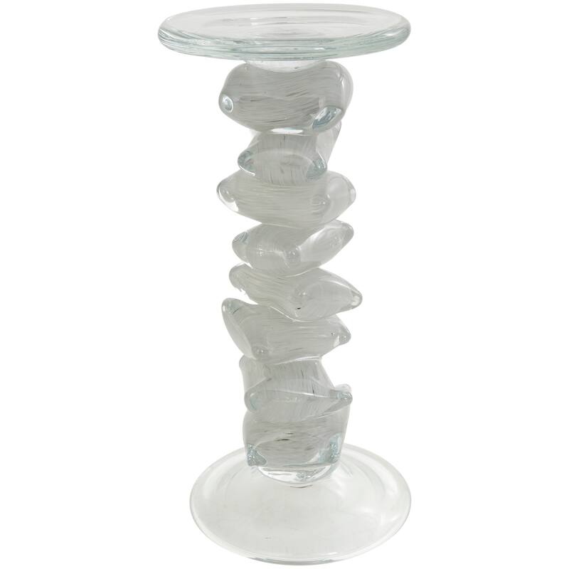 Clear or Green Glass Stacked Stone Candle Holder (Set of 2)
