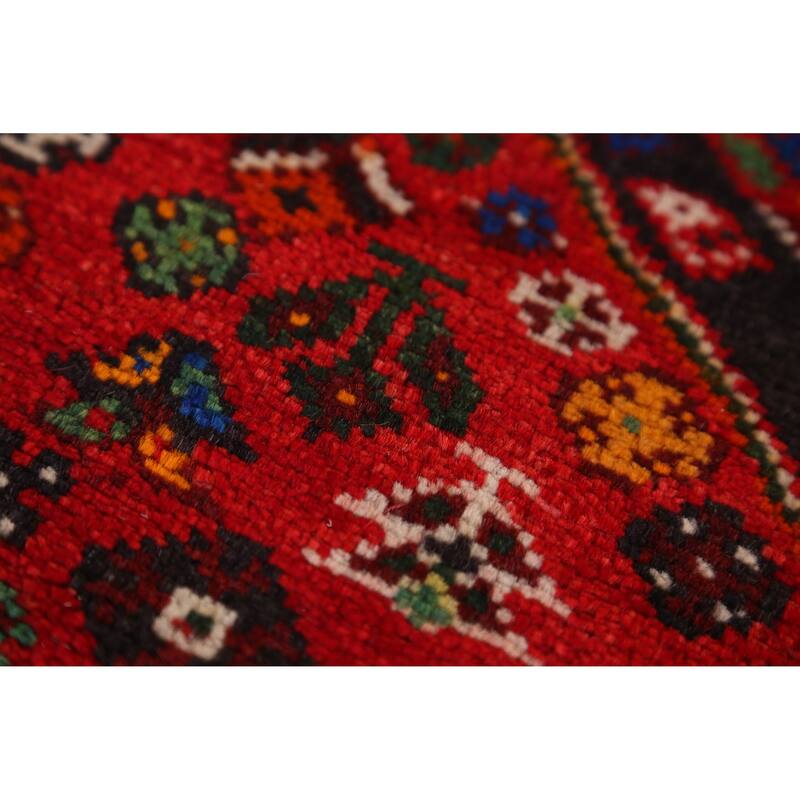 Hand Knotted Oriental 100% Wool Carpet Traditional Tribal Red Shiraz Runner Rug - 10' 8'' X 3' 2''
