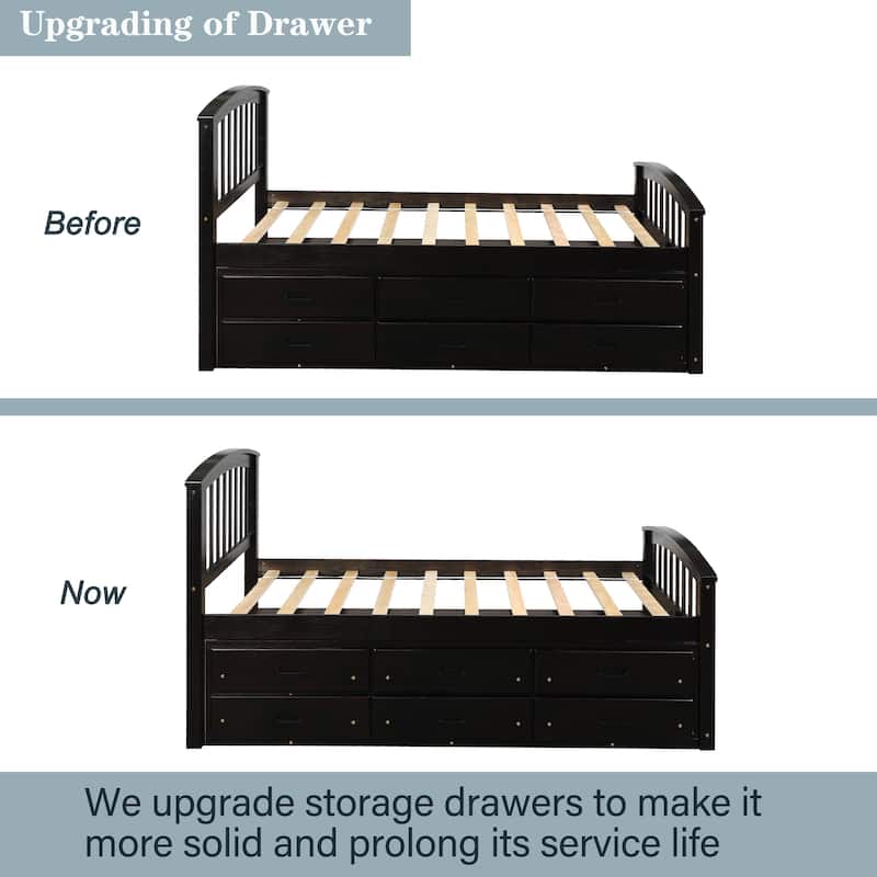 Roomfitters Twin Platform Storage Bed Solid Wood Frame with Storage Compartments