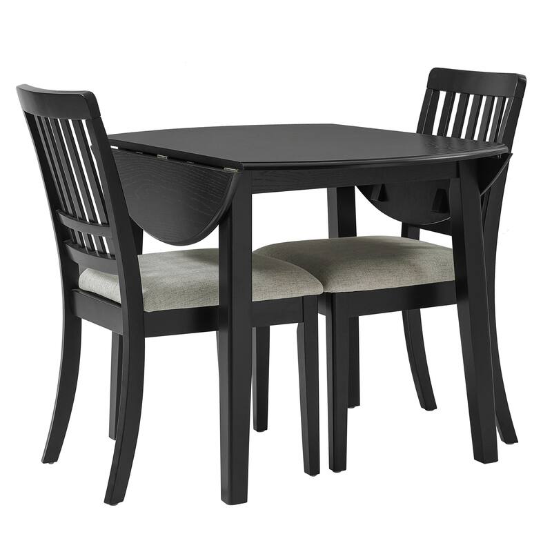 3-Piece Round Dining Table Set for 2 People, 1 Folding Wood Dining Table + 2 Upholstered Chairs, for Small Apartments