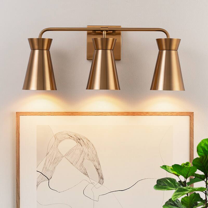 Modern 3-Light Wall Sconce - Brushed Brass Vanity Light for Bathroom, Bedroom, Hallway - 21.65"