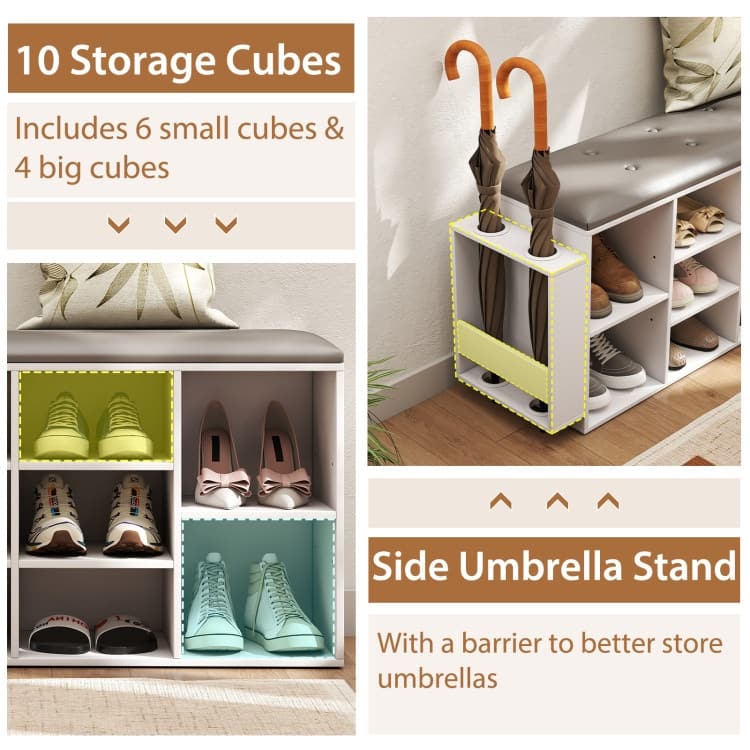 Shoe Storage Bench with Umbrella Stand and Adjustable Shelf - 43.5" x 12" x 20.5"