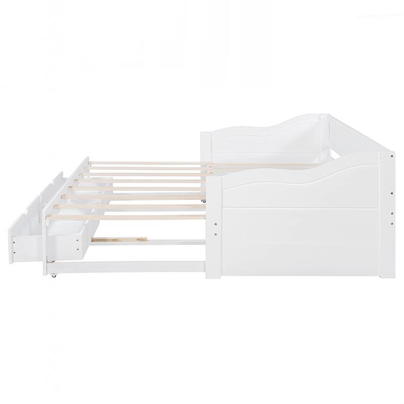 Wooden Daybed with Trundle Bed and Two Storage Drawers