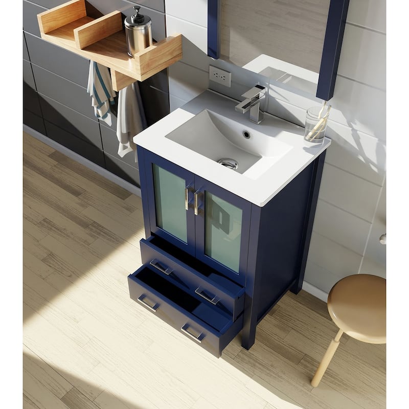 24-Inch Bathroom Vanity with Ceramic Top, Chrome Faucet, Mirror Included - Scratch & Stain Resistant