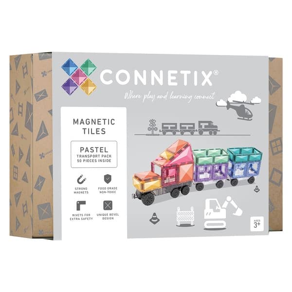slide 2 of 8, Connetix Magnetic Tiles Pastel Transport Pack, 50 Pieces Pastel - Kids