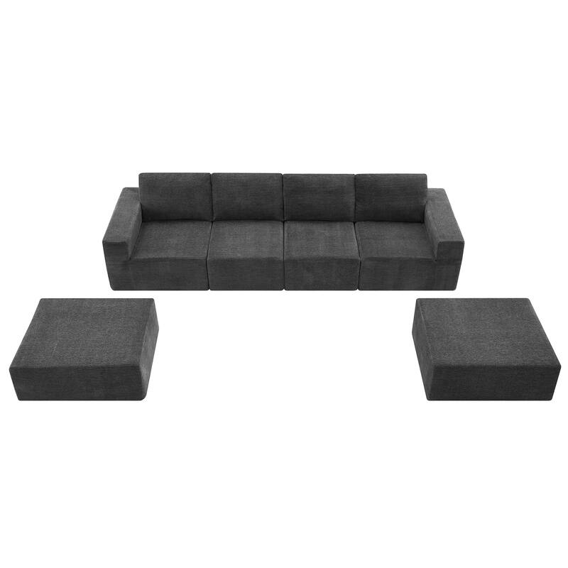 110" Chenille U-Shaped Sectional Sofa with Ottomans & Deep Seat