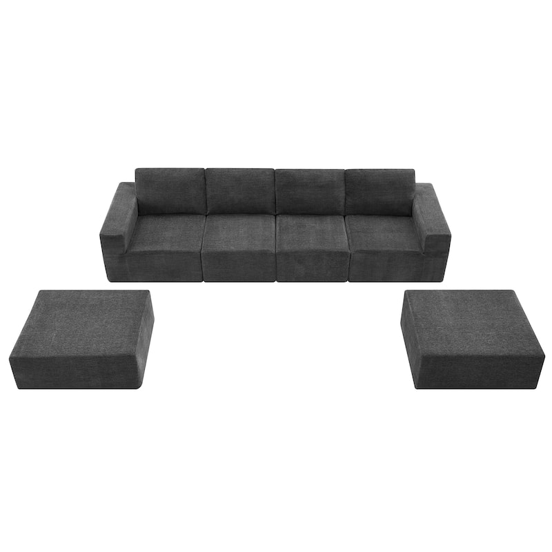 Modular U-Shaped Sectional Sofa with 2 Ottomans, Chenille Cloud Floor Couch, Fully Compressed Upholstered Sofa