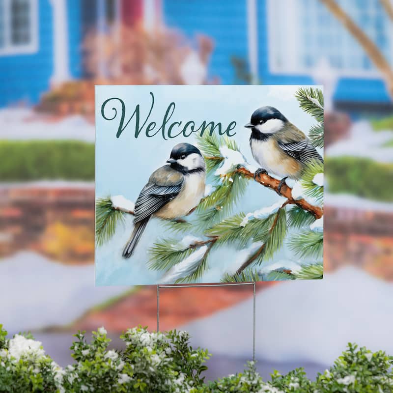 Holiday Chickadees Yard Sign with H-Stake, 24" x 18" - Multicolor