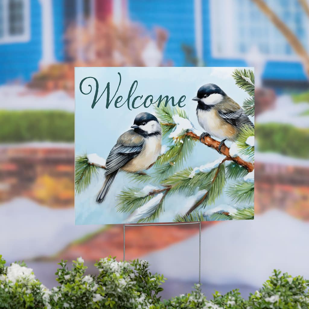 Holiday Chickadees Yard Sign with H-Stake, 24" x 18" - Multicolor