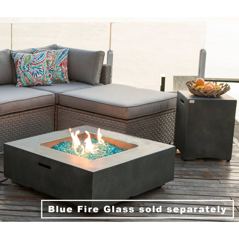 COSIEST 2-Piece Outdoor Square Green Patio Fire Table With Tank Cover