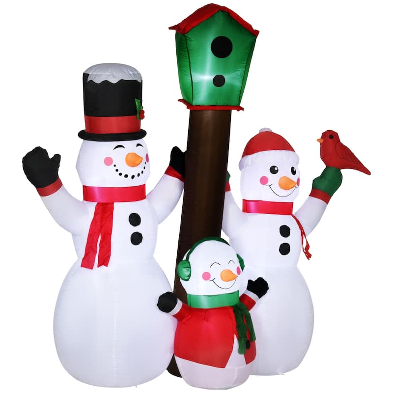 HOMCOM 7ft Inflatable Christmas Snowman Family with Bird and Birdhouse, Blow-Up Outdoor LED Yard Display