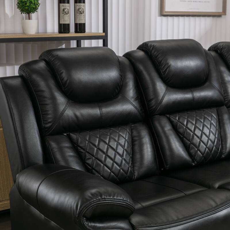 Home Theater Seating Manual Recliner Chair with Center Console and LED Light Strip for Living Room, Black