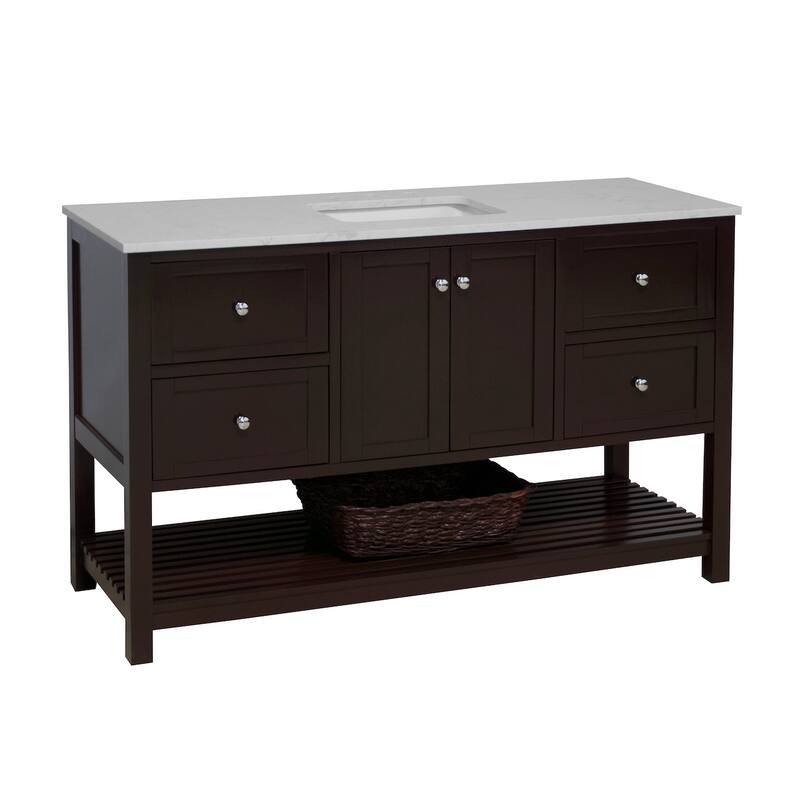 KitchenBathCollection Lakeshore 60" Single Bathroom Vanity with Engineered Carrara Top