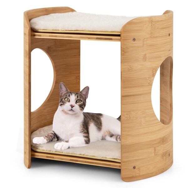 2-Tier Cute Small Cat Tree for Indoor Cats with Natural Wicker