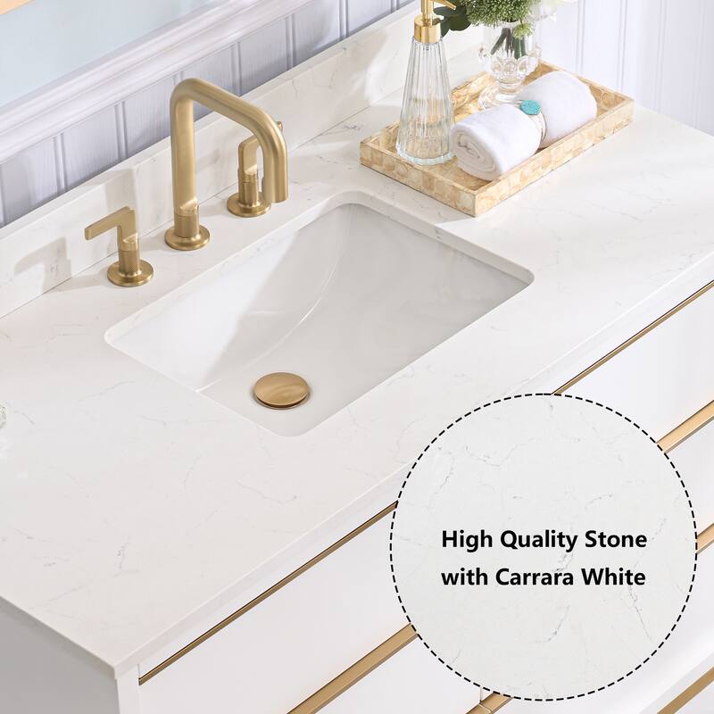 36"/48"/60" W Width Solid Wood Bathroom Vanity with Stain-resistant Carrera White Quartz Top and Sink