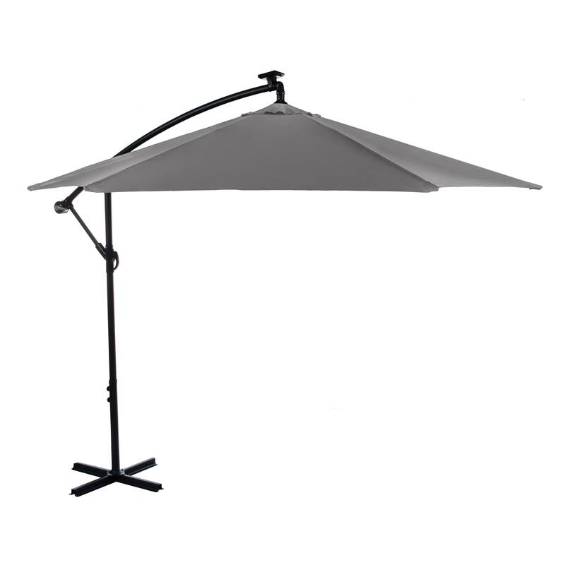 Glam 10-foot Solar LED Cantilever Umbrella with Base (UV 50+) - Graphite