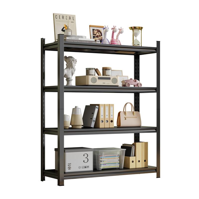 4-Tier Height-Adjustable Metal Storage Rack, Vertical Organizer, 63" H × 45.27" W × 17.7" D, Black, Assembly Required