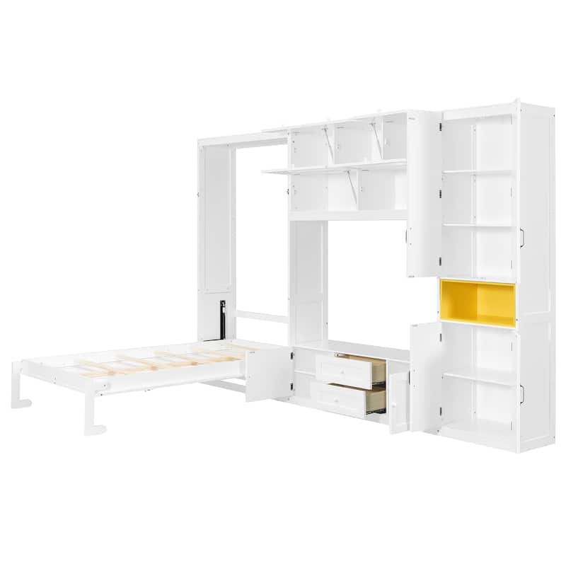 Twin Size Wooden Murphy Bed with TV Stand, Flip-Up Cabinets & Vibrant Accent Storage by Harper&Bright Designs