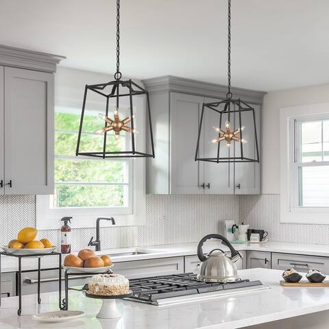 Alestair 6-Light Cage LED Chandelier Black Brass Classic Lantern Sputnik Starburst Foyer Pendant Light
